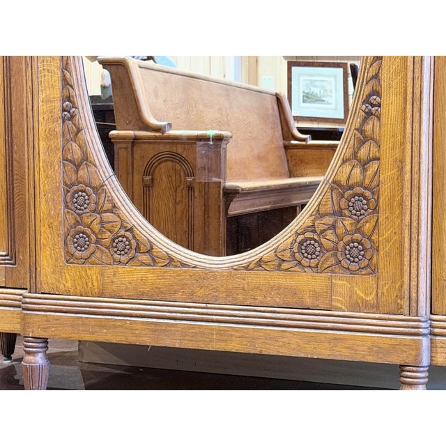 Brown Vintage Carved Wood Armoire With Mirrored Door For Sale - Image 8 of 10