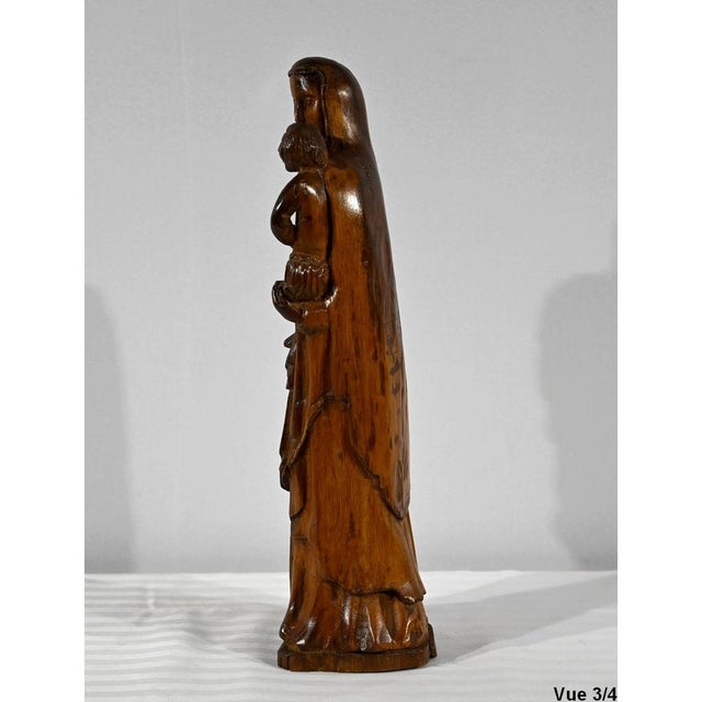 Olive Wood Virgin & Child Sculpture, Late 19th Century For Sale - Image 10 of 16
