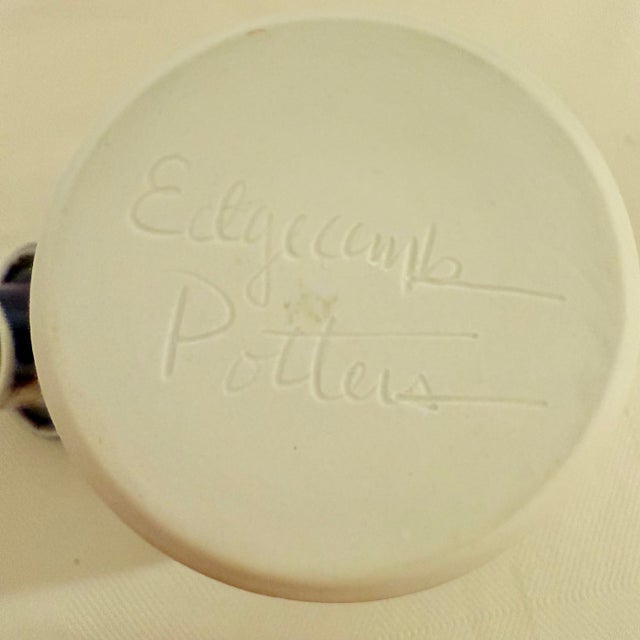 Blue Edgecomb Potters Maine Blue and Black Drip Glaze Lidded Urn Form Jar For Sale - Image 8 of 9