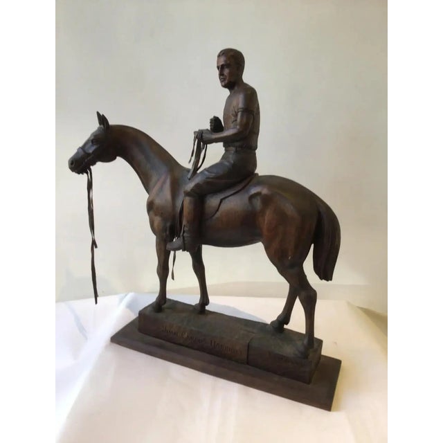 1970s Juan Carlos Harriott on His Polo Pony Carved Wood Sculpture by E. Dombrowe For Sale In New York - Image 6 of 13