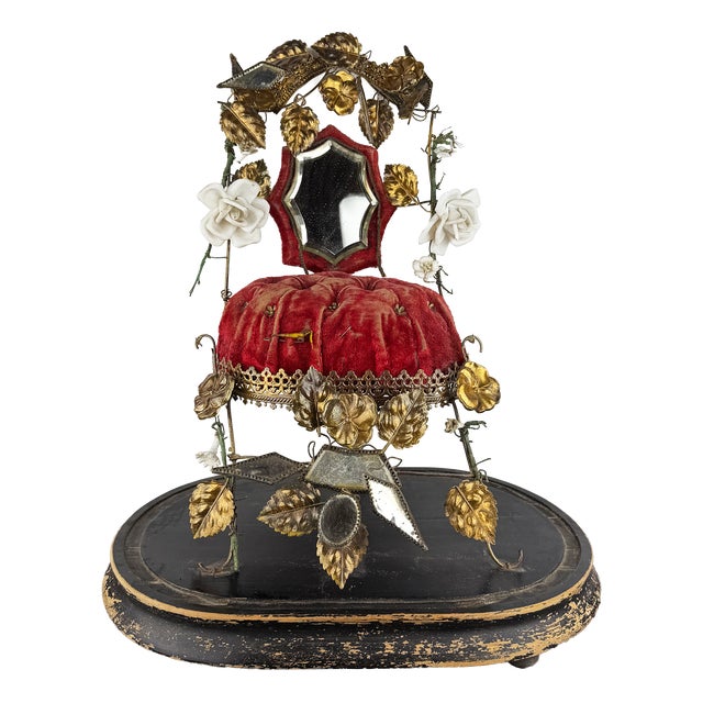 Antique French Napoleon III Ormolu Marriage Globe with Red Velvet Cushion Display, 1890s For Sale
