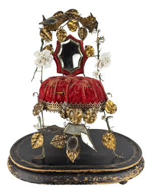 Antique French Napoleon III Ormolu Marriage Globe with Red Velvet Cushion Display, 1890s