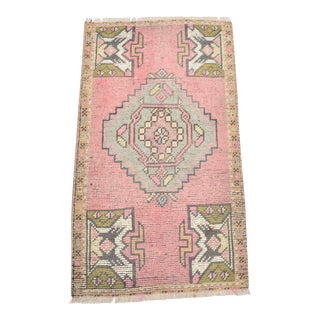Pink Muted Handmade Floor Vintage Mini Rug For Sale