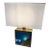 Brass Table Lamp With Blue Panel Base and Rectangular Linen Shade For Sale