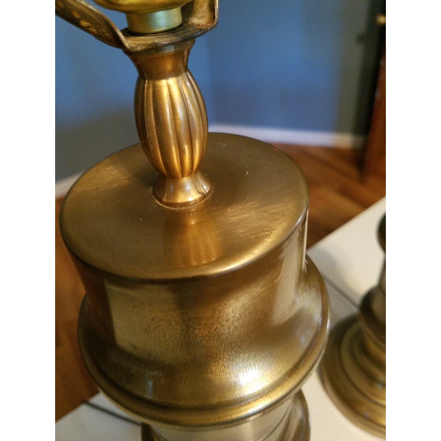 Brass Hollywood Regency Mega Stalk Faux Bamboo Lamps - a Pair For Sale - Image 8 of 13