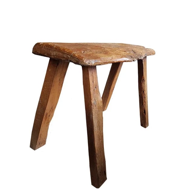 Dutch Primitive Wooden Farm Stool For Sale - Image 4 of 8