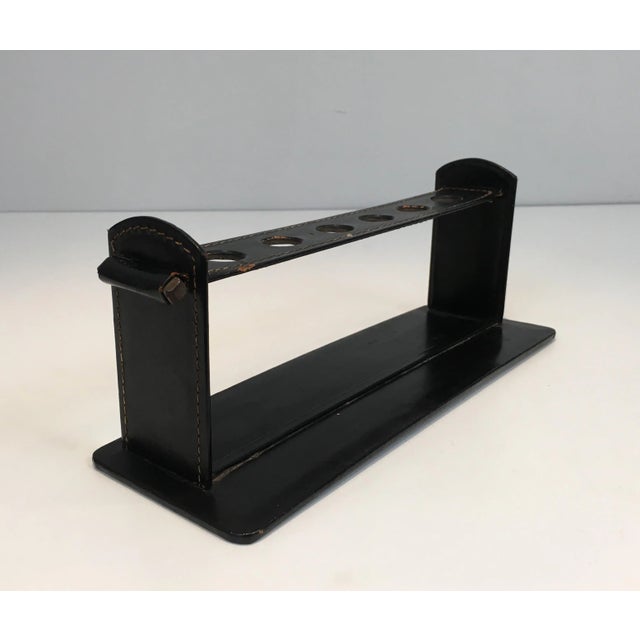 Mid-Century Modern Jacques Adnet, Black Leather Pipes Displayer, French, circa 1950 For Sale - Image 3 of 12