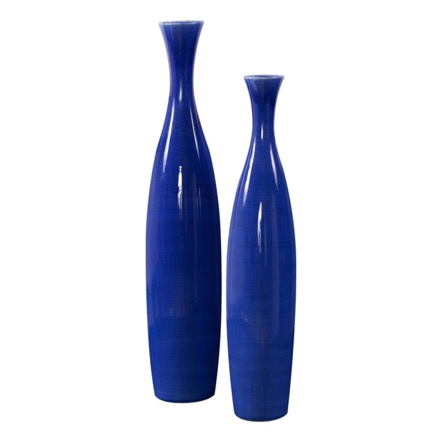 Cobalt Blue Glaze Ceramic Vases - Set of 2 For Sale