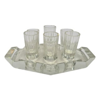 Art Deco Vodka Shot Glasses from Hortensja Glassworks, Poland, 1950s, Set of 7 For Sale