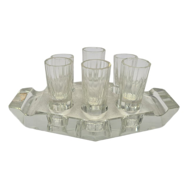 Art Deco Vodka Shot Glasses from Hortensja Glassworks, Poland, 1950s, Set of 7 For Sale