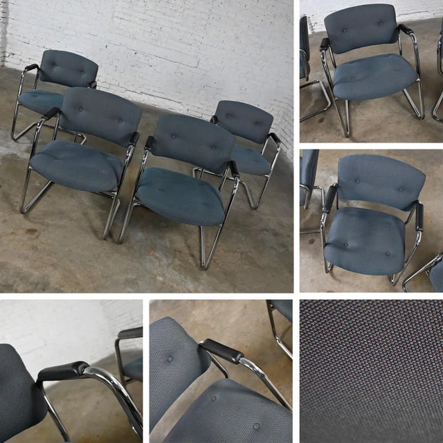 Late 20th Century Gray & Chrome Cantilever Chairs by United Chair Co Style of Steelcase Set of 4 For Sale - Image 11 of 12