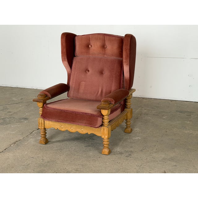 1960s Danish Wingback Lounge Chair in Oak by Henning Kjærnulf, 1960s For Sale - Image 5 of 12