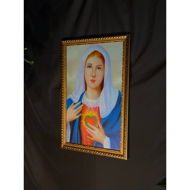 Framed Devotional Sacred Heart Wall Art in Gold Frame For Sale - Image 4 of 8