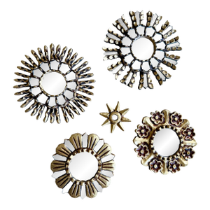 Vintage Hand-Carved Peruvian Giltwood Sunburst Mirror Collection – Set of 5 | Designer Provenance