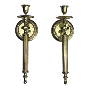 Neoclassical Brass Wall Candle Sconces - A Pair