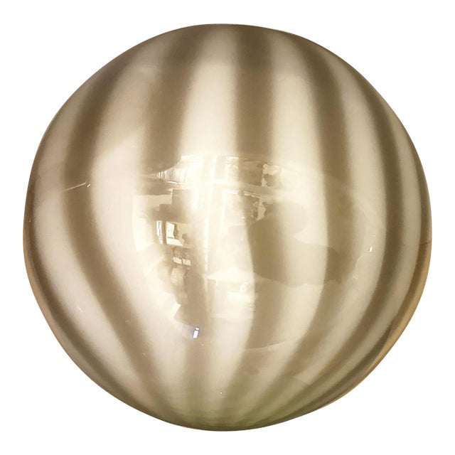 Italian Milky-White and Beige Murano Glass Swirlings Sphere Flush Mount in 70's Style For Sale