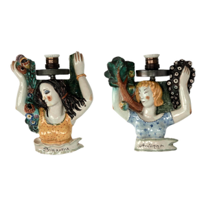 Vintage Italian Terra Cotta Spring and Autumn Figural Wall Sconces