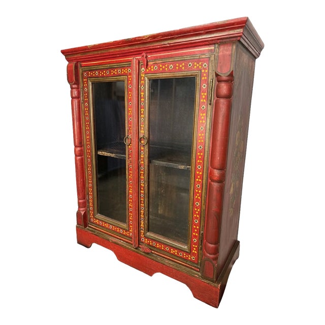 Vintage Hand-Painted Rajasthani Display Cabinet – Slim 12" Depth For Sale
