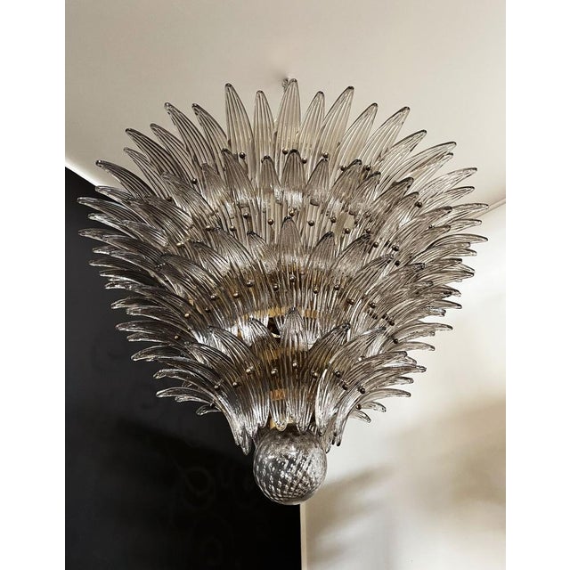 Palmette ceiling light made by 163 Murano smoked glasses in a gold metal frame. Murano blown glass in a traditional way....