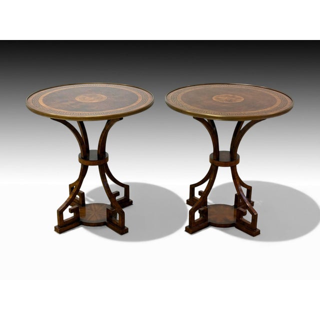 Gueridon Russian Neoclassical, Burlwood, Brass, Attributed to Gueridon, France, 1950s For Sale - Image 4 of 12