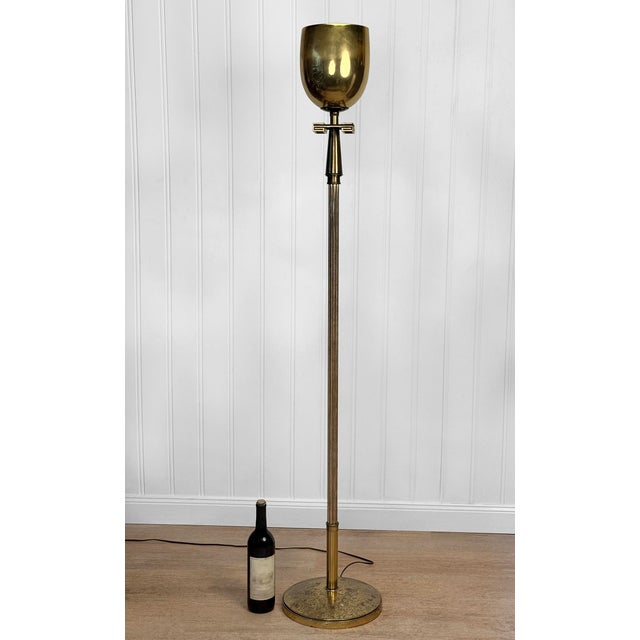 An Art Deco Brass Greek Keyhole Chalice Floor Lamp, c.1970's - Design Attributed to Tommi Parzinger - Attractive Greek...