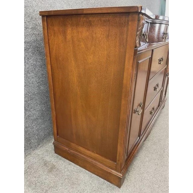 Vintage Mahogany Bow Front Server Sideboard Buffet Cabinet Brass Hardware Traditional Dining Room Storage For Sale - Image 4 of 10