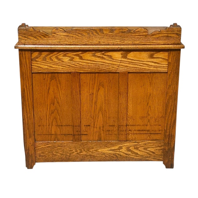 Antique Victorian Tiger Oak Raised Panel Two Drawer Desk With Scrolled Gallery For Sale - Image 9 of 10