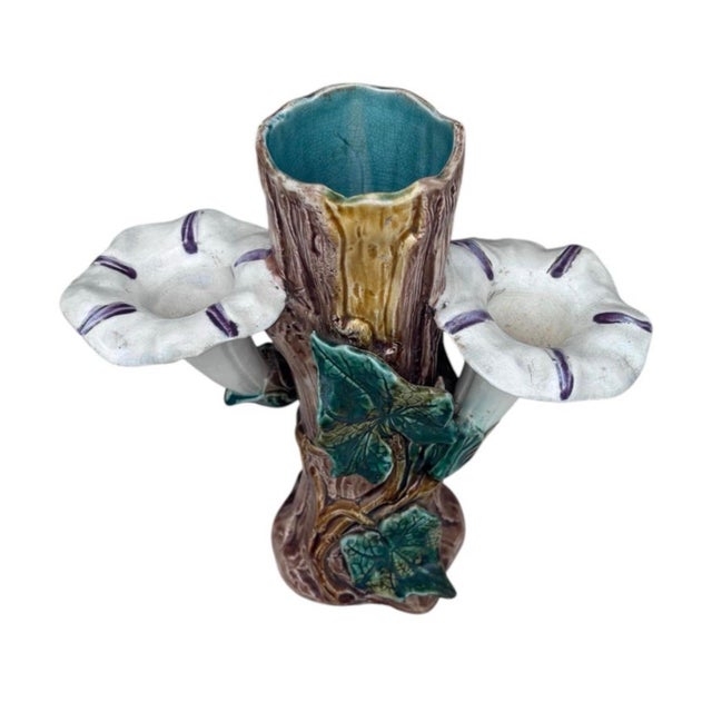 French Country 19th Century French Majolica Morning Glory Vase Fives Lille For Sale - Image 3 of 7