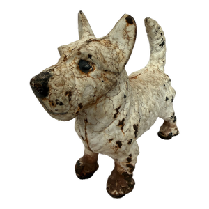 1920s Cast Iron Very Heavy White Scottie Dog Door Stop