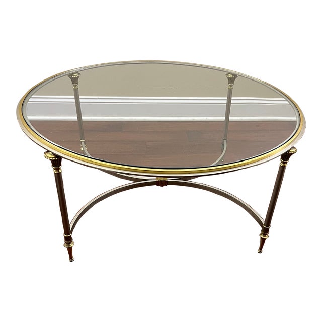 1960s Maison Jansen Style Round Glass Top Coffee Table For Sale