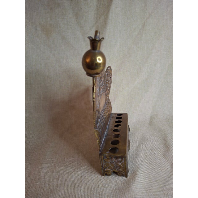 Brass Rare 19thC Polish Brass Hanukkah Menorah Oil Lamp Crown Lions Judaica For Sale - Image 8 of 12