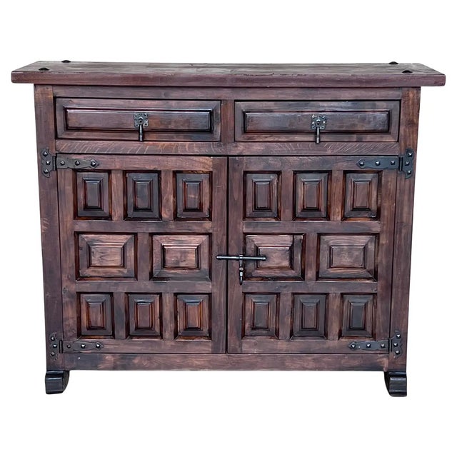 20th Century Narrow Catalan Spanish Baroque Dark Walnut Credenza or Buffet For Sale - Image 10 of 10