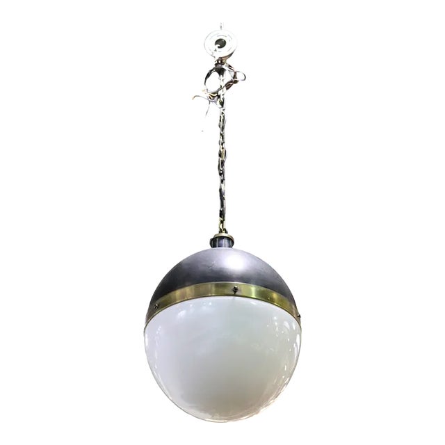 Spherical Glass Brass and Metal Mid Century Modern Chandelier Pendant Lamp For Sale