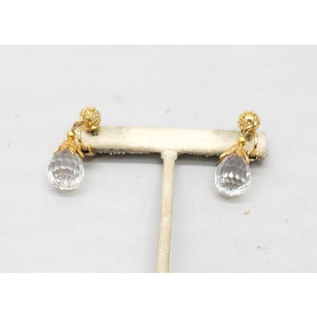 Mid-Century Modern Vintage 1960s Signed Napier Goldtone Faceted Glass Drop Pierced Earrings - 2 Pieces For Sale - Image 3 of 7