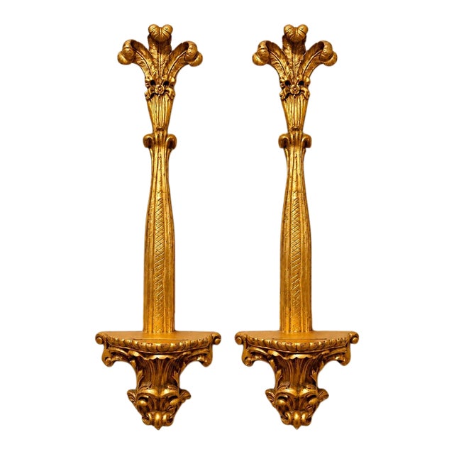 1940s Ornate Pair of Carved Giltwood Wall Shelves For Sale