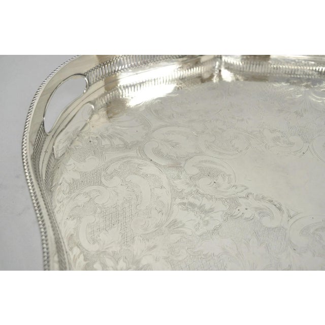 Silver Vintage William Adams Sheffield England Edwardian Silver Plated Scalloped Tray For Sale - Image 8 of 16
