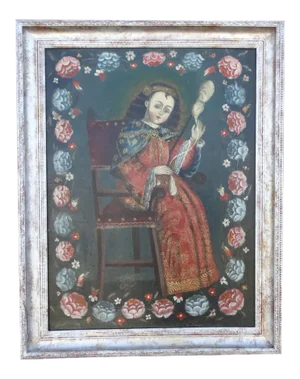 Spanish Colonial Portrait of Saint Catherine 19th Century Bolivian/Peruvian