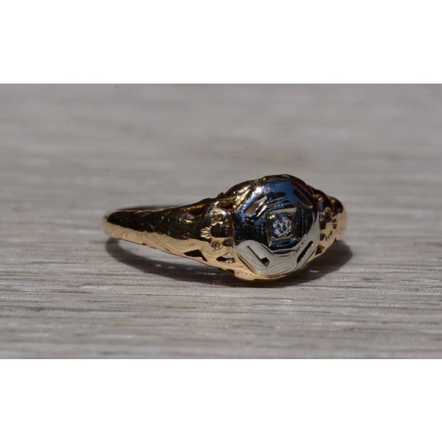 Metal The Escambra: Antique Yellow Gold Filigree Engagement Ring For Sale - Image 7 of 10