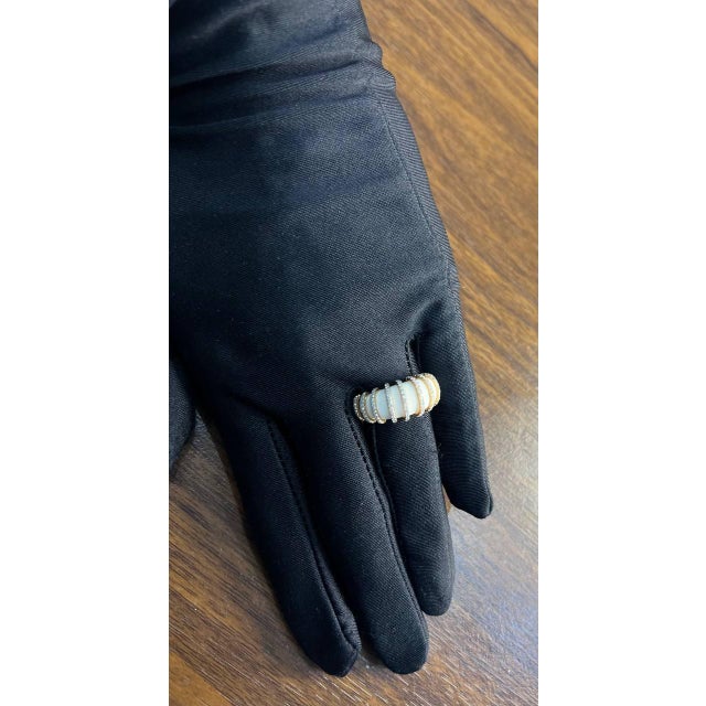 Gold White Agate Cabochon White Diamonds 18 Karat Rose Gold Statement Unique Ring, Size 3 For Sale - Image 8 of 10