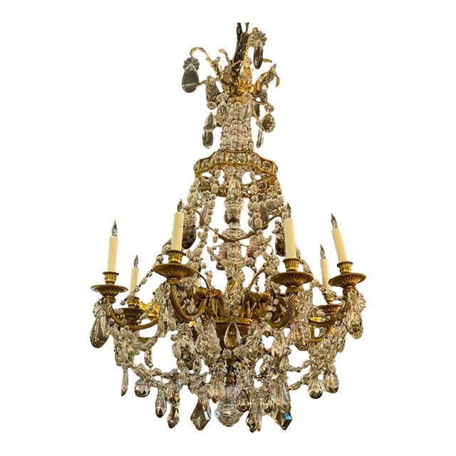 19th Century French Gilt Bronze and Crystal Chandelier For Sale