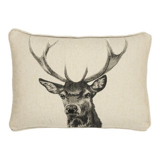 Country Linen Stag Piped Tapestry Cushion With Feather Filler - 33x45cm (13"x18") For Sale