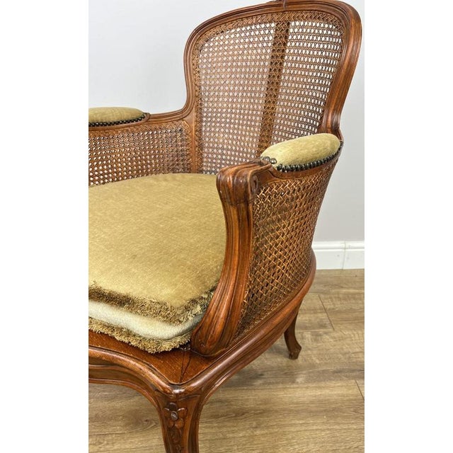 Vintage French Cane Upholstered Accent Carved Chair For Sale - Image 4 of 15