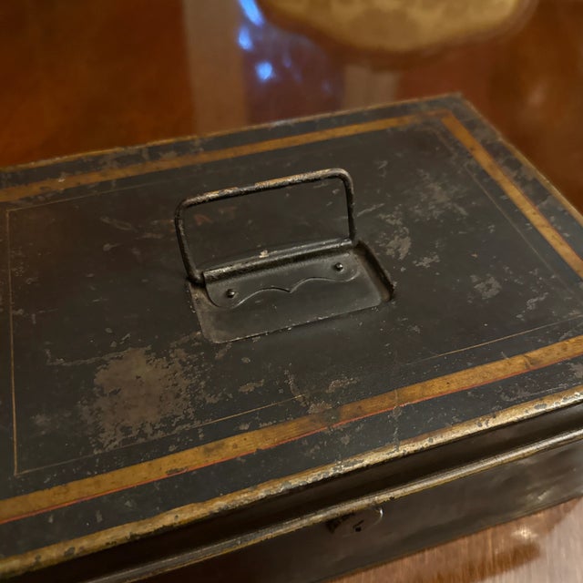 Metal Late 19th Century Black and Gold Metal Document or Cash Box For Sale - Image 7 of 8