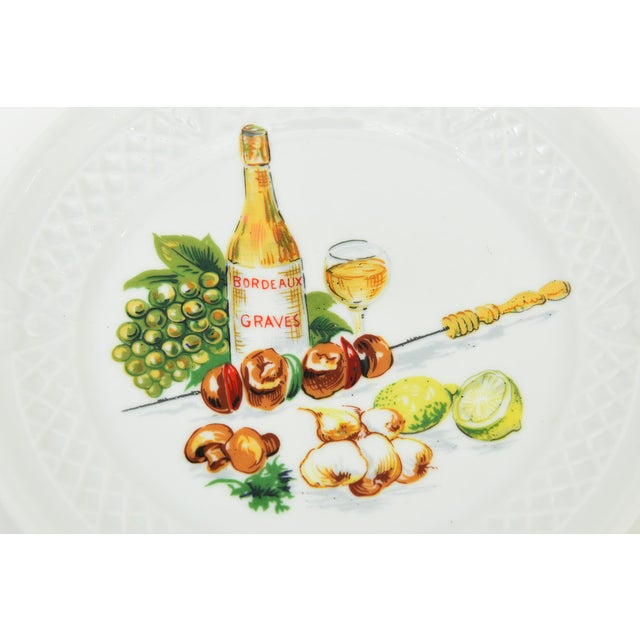1950s Vintage French Coastal Porcelain Appetizer Plates of Lobster, Wine, Cheese by Lourioux, Set of 6, 1950's For Sale - Image 5 of 12