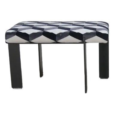 Baker Ottoman With Iron Base Geometric Pattern Fabric For Sale