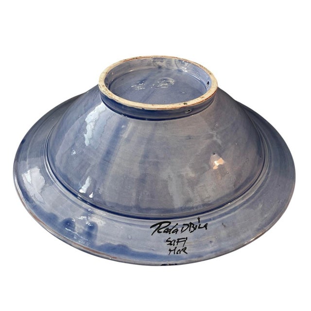 Vintage Moroccan Safi Hand-Painted Periwinkle Blue Ceramic Presentation Set – 16.5" Platter & Footed Bowl For Sale - Image 12 of 12