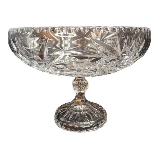 Antique Abp Cut Glass Pedestal Bowl Large 10.75 Centerpiece Compote Pinwheel Hobstar For Sale