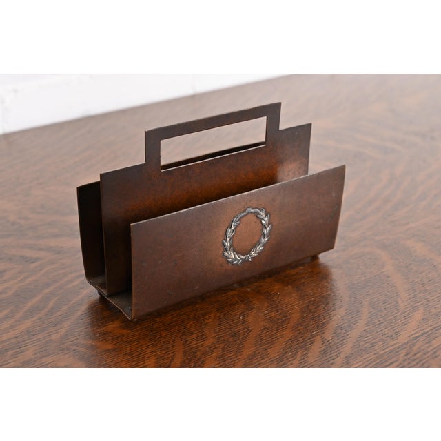 Art Deco Heintz Arts & Crafts Sterling Silver on Bronze Letter Rack For Sale - Image 3 of 9