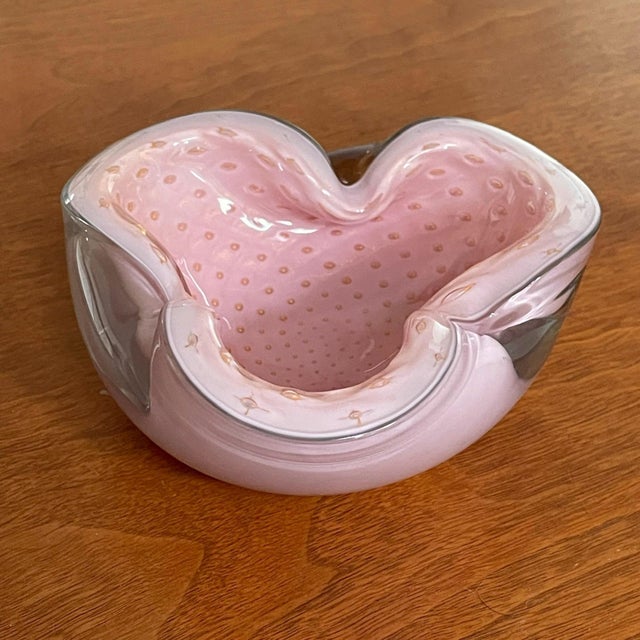 Alfredo Barbini Murano Pink and Gold Bullicante Bowl Cased Glass For Sale - Image 11 of 11