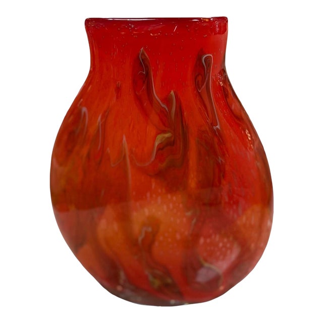 1960s Hand Blown Red Murano Art Glass Italian Vase For Sale